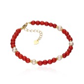 Bratara din jad rosu si perle naturale cu argint placat cu aur galben DiAmanti CH004BY-AS